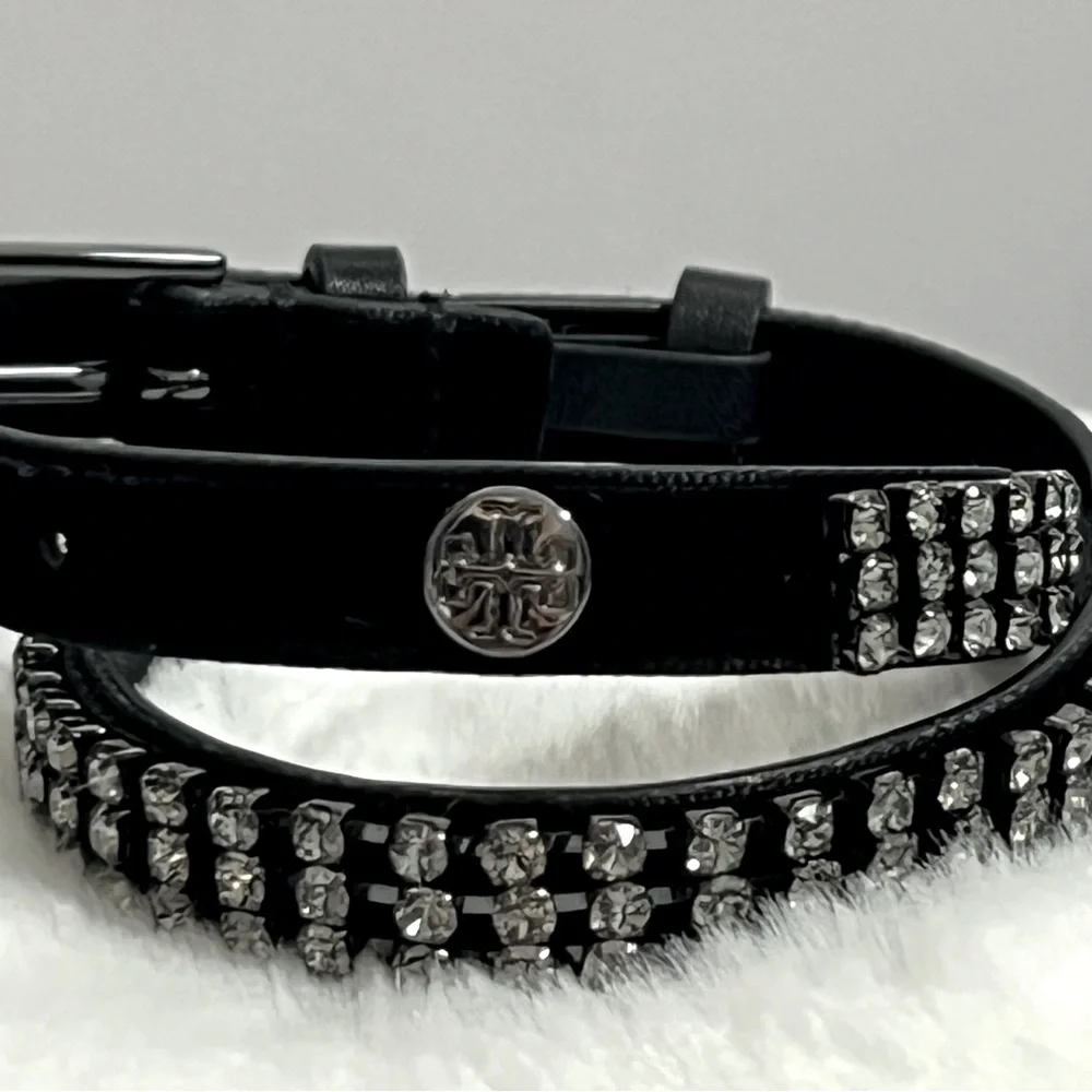 NWT Tory Burch CRYSTAL EMBELLISHED DOUBLE-WRAP VELVET BRACELET -- Black